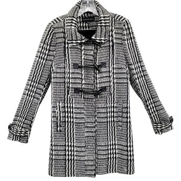 Ambiance Apparel Black & White Tweed Button Up Lined Trench Coat Women's Size L - Picture 1 of 10